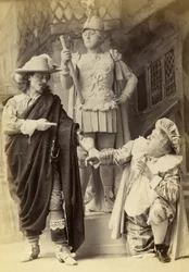 Don Juan, a estátua e Sganarelle, de uma produção de &39;La Statue du Commandeur&39; ou &39;Don Juan Up to Date&39;, 1892 (foto do gabinete)